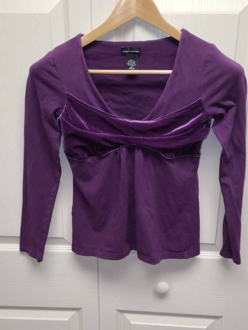 Moda International Purple Long-Sleeve Empire Waist Top with velvet trim detail
